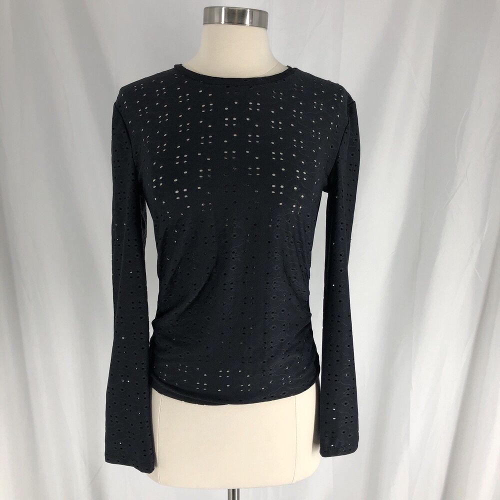 Zara Eyelet Long Sleeve Pullover Stretch Size Small Black